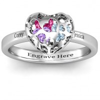 Heart Cut-out Petite Caged Hearts Ring with Classic with Engravings Band