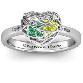 Encased in Love Petite Caged Hearts Ring with Classic Band