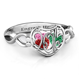 2015 Petite Caged Hearts Ring with Infinity Band