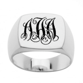 Personalised Signet Ring Sterling Silver with Monogram