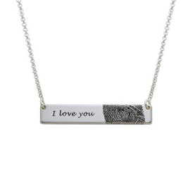 Actual Fingerprint And Name Necklace 1.5 inch in 18k Gold Plated 925 Sterling Silver, Personalized Memorial Jewelry