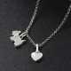 Paw-fect Sparkle Sterling Silver Necklace with Zircon-Studded Dog Pendant and Onyx-Inlaid Heart
