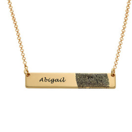 Actual Fingerprint And Name Necklace 1.5 inch in 18k Gold Plated 925 Sterling Silver, Personalized Memorial Jewelry