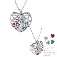 Sterling Silver Celtic Love Knot Trinity Knot Cage Heart Necklace