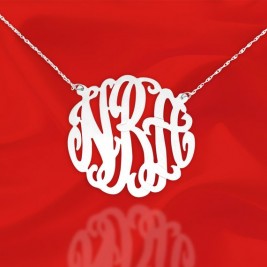 Monogram Necklace - Initial necklace 1.25 inch Sterling Silver Personalized Monogram - Handcrafted Custom Large Monogram Necklace