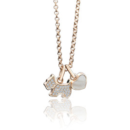 Paw-fect Sparkle Sterling Silver Necklace with Zircon-Studded Dog Pendant and Onyx-Inlaid Heart