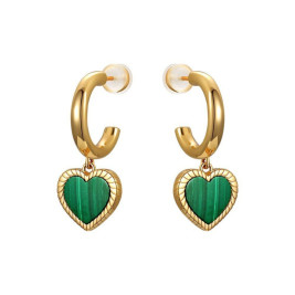 18ct Gold Plated Hoop Earring With Malachite Heart Charm Dangle Earrings