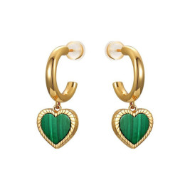 18ct Gold Plated Hoop Earring With Malachite Heart Charm Dangle Earrings