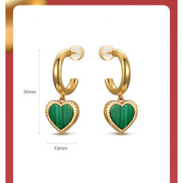 18ct Gold Plated Hoop Earring With Malachite Heart Charm Dangle Earrings