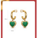 18ct Gold Plated Hoop Earring With Malachite Heart Charm Dangle Earrings