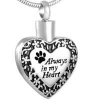 Pet Memorial Urn Pendant - Always in my Heart Pet Paw Cremation Necklace