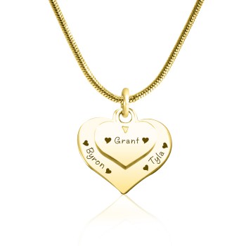 Personalised Double Heart Necklace - 18ct Gold Plated