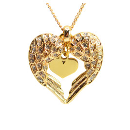 Personalised Angels Heart Necklace with Heart Insert - 18ct Gold Plated