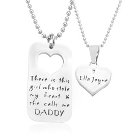 Personalised Dog Tag - Stolen Heart - Two Necklaces - Silver