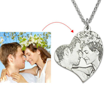 Engraved Photo Necklace in Heart Shape