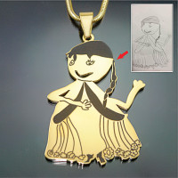 DIY Drawing Necklace in Silver or Gold- Draw Your Own Style - Combine Any Dream Elements