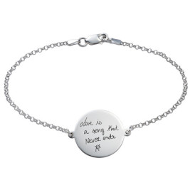 Sterling Silver Custom Engraved Handwriting Bracelet - Disc Shaped