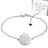 Sterling Silver Custom Engraved Handwriting Bracelet - Disc Shaped