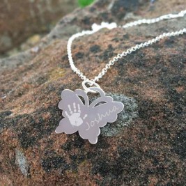 Engraved Butterfly Handprint Necklace