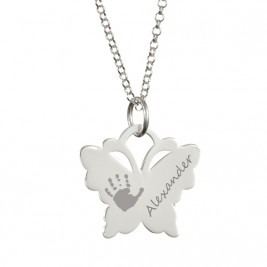 Engraved Butterfly Handprint Necklace