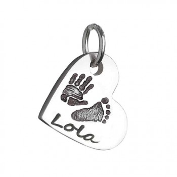 925 Sterling Silver Hand / Footprint Heart Charm Necklace