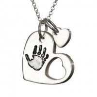 925 Sterling Silver Cut Out Heart Handprint Necklace