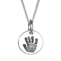 925 Sterling Silver Hand / Footprint Medium Circle Pendant