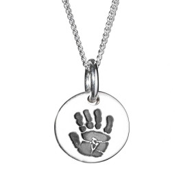 925 Sterling Silver Hand / Footprint Medium Circle Pendant