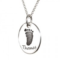 925 Sterling Silver Hand / Footprint Oval Charm Pendant Necklace