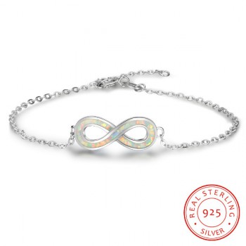 White Opal Infinity Bracelet 925 Sterling Silver