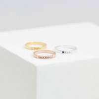 Personalised Sterling Silver Stackable Ring Name Ring With Message And Birthstone