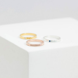 Personalised Sterling Silver Stackable Ring Name Ring With Message And Birthstone