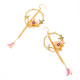 Long Tassel Hook Drop Earrings With Enamel Flower And Bird