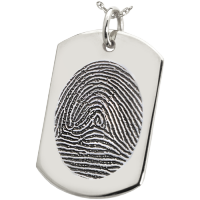 Large Fingerprint Dog Tag Solid Sterling Silver Engraved Dog Tag Necklace