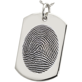 Large Fingerprint Dog Tag Solid Sterling Silver Engraved Dog Tag Necklace