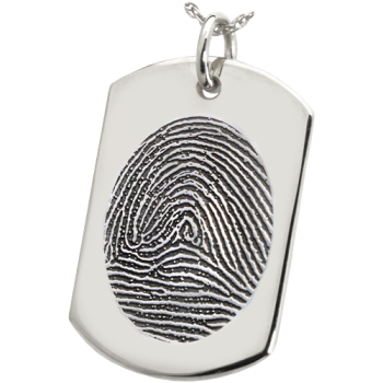 Large Fingerprint Dog Tag Solid Sterling Silver Engraved Dog Tag Necklace