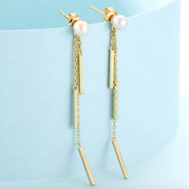 Gold Plated Sterling Silver Tassel Earrings Pearl Drop Earrings