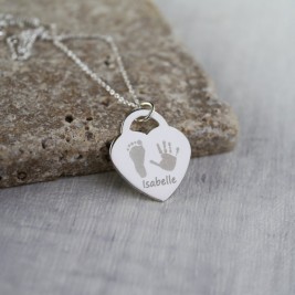 925 Sterling Silver Handprint / Footprint Heart Charm Necklace