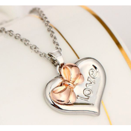 Cute Heart With Bow Two Coloured Personalised Necklace
