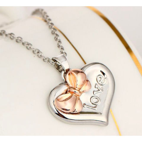 Cute Heart With Bow Two Coloured Personalised Necklace