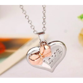 Cute Heart With Bow Two Coloured Personalised Necklace