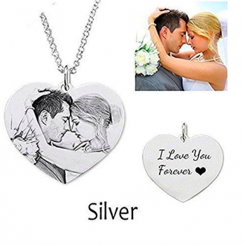 Photo Engraved Heart Necklace Sterling Silver