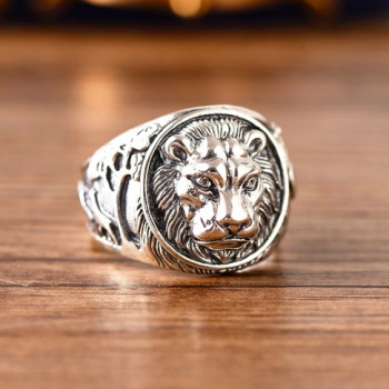 Solid Sterling Silver 3D Lion Head Signet Ring For Men