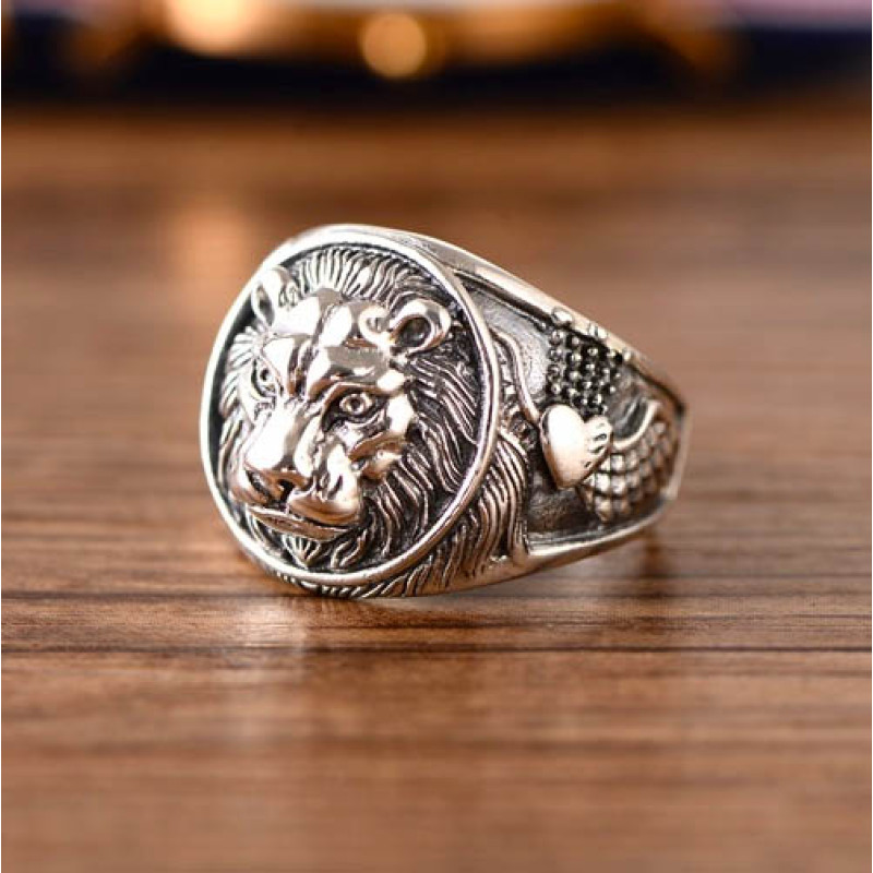 Handmade 925 Sterling Silver 3D Lion Ring For Men, Biker Punk Animal Jewelry, US Size 7-15, Gift TA109