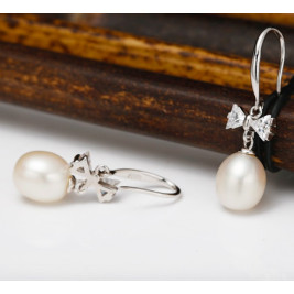 Freshwater Pearl Earrings On Sterling Silver Hooks With Bow