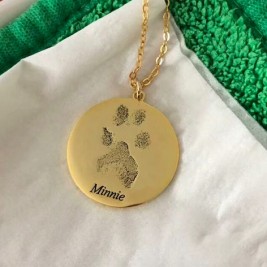 Actual Paw Print Round Pendant Necklace 925 Sterling Silver