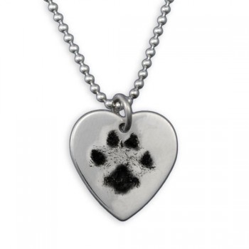 Custom Pet Paw Prints Engraved Heart Necklace In Sterling Silver