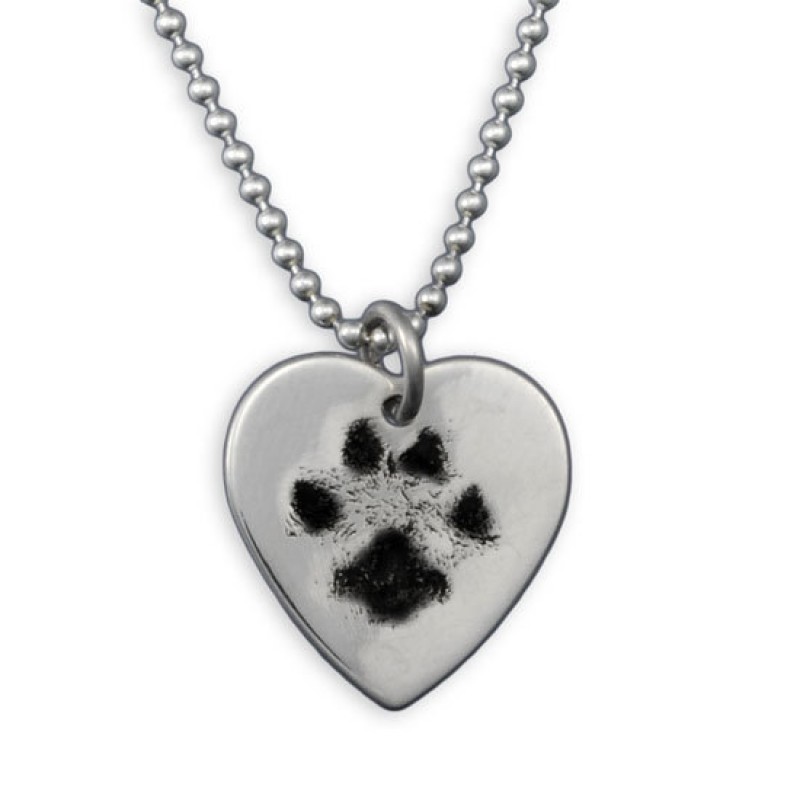 Personalised Heart Pendant Pawprint Pet Memorial Dog Lover Necklace Silver 