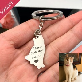 Personalized Pet Keyring, Multi-Portrait Personalized Photo Keychain, Engrave Photo Keepsake, Cat and Dog Keyring, Photo Pendant,Pet Memorial Keyring
