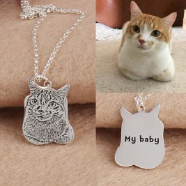 Sterling Silver Personalized Pet Necklace, Personalized Photo Necklace, Engrave Photo Keepsake, Cat and Dog Necklace, Pet Photo Memorial Necklace